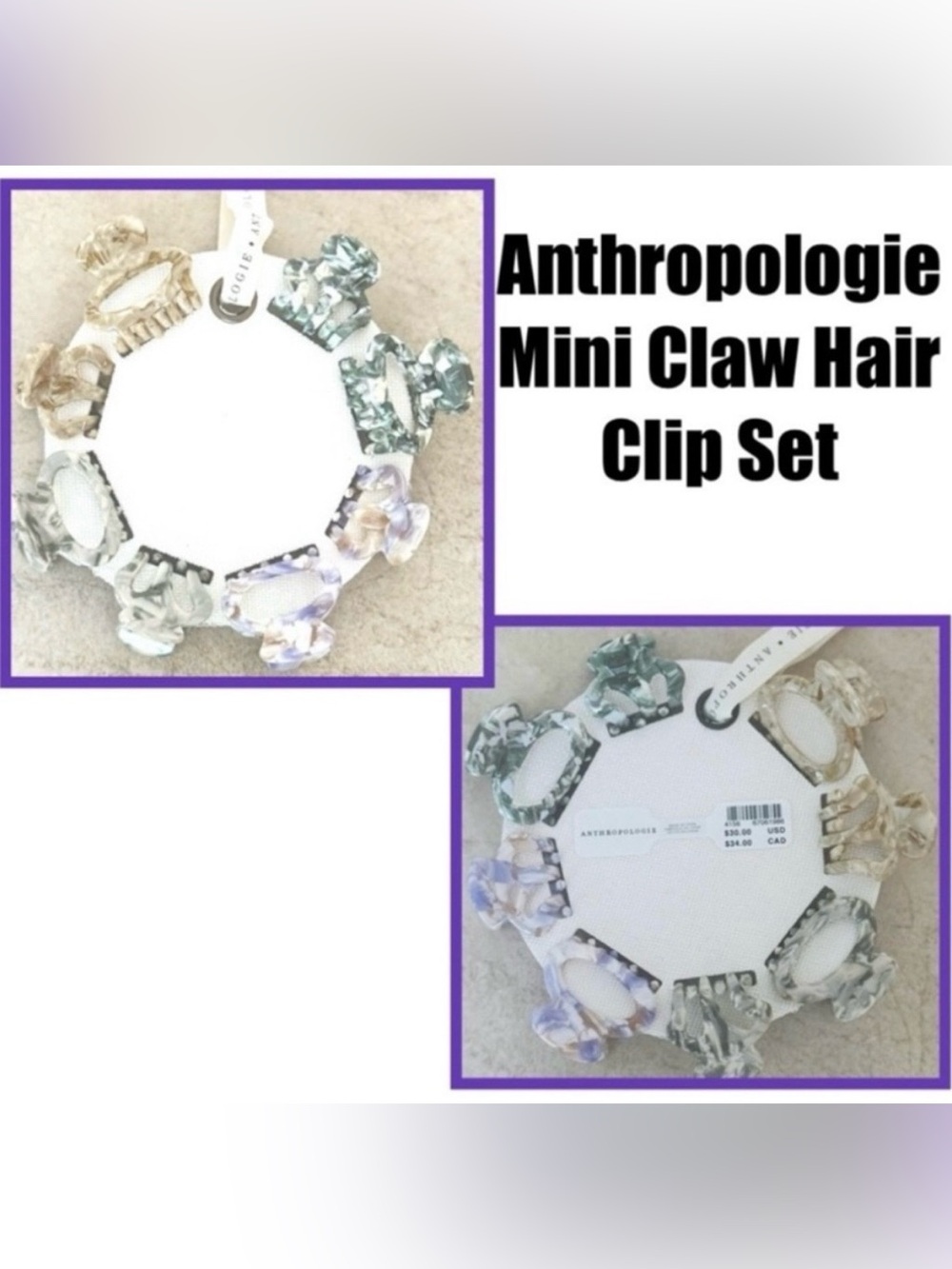Anthropologie Mini Claw Hair Clip Set